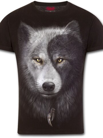 Kiárusítás Slim fit póló Farkas arc motívummal