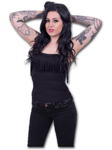 a tökéletes és egyedi ruházathoz Fekete -Női ujjatlan felső rojtokkal