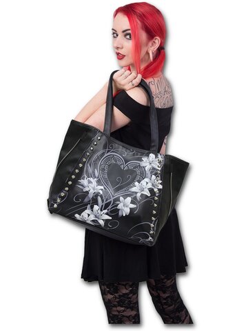 Tip na darček Čierna taška na rameno Biele kvety