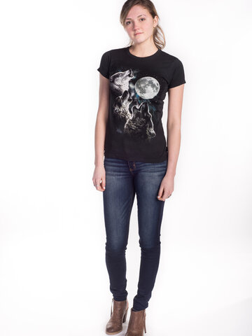 Výnimočný darček od Dedoles Dámske tričko Tri vlky vyjúce na mesiac