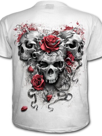Výnimočný darček od Dedoles Biele tričko s krátkym rukávom Lebka a ruže