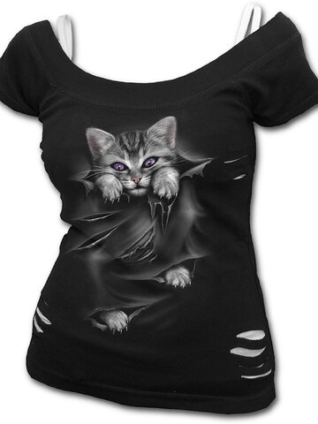Wyprzedaż Ladies' T-shirt 2in1 Plus Size Cat's Claws