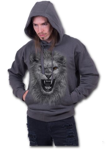 Ajándék tipp Szürke kapucnis pulóver Oroszlán üvöltés 