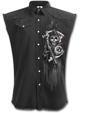 Hľadáte originálny a nezvyčajný darček? Obdarovaného zaručene prekvapí Košeľa bez rukávov s motívom Sons of Anarchy Reaper skulls
