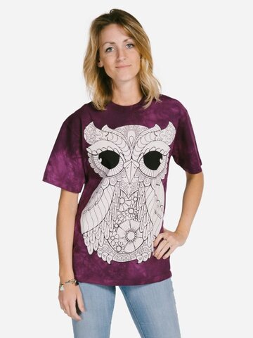 Lifestyle foto Mandala vyfarbovacie tričko Sova na fialovom