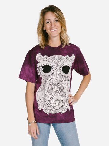 Pre dokonalý a originálny outfit Mandala vyfarbovacie tričko Sova na fialovom