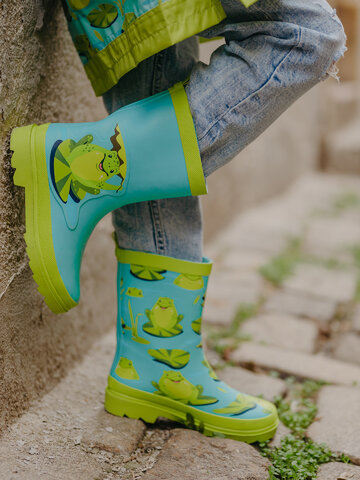 Kids Rain Boots Frog Waterlilies Dedoles