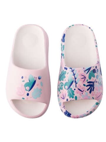 Foto Vidám, chunky gyerekpapucs Levelek és pillangók