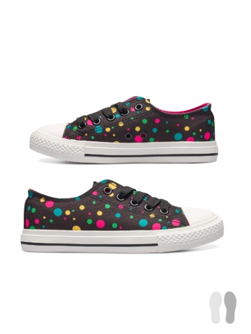 Lifestyle foto Veselé dětské plátěné tenisky Neonové puntíky