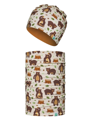 Lifestyle foto Ensemble bonnet tricoté léger / cache-cou rigolo pour enfants Ours affamé
