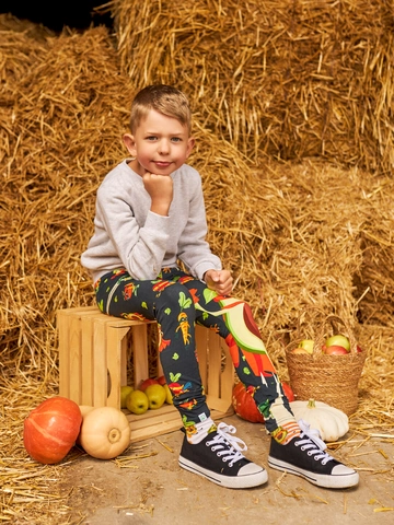 pro dokonalý a originální outfit Veselé dětské bavlněné legíny Zeleninoví superhrdinové