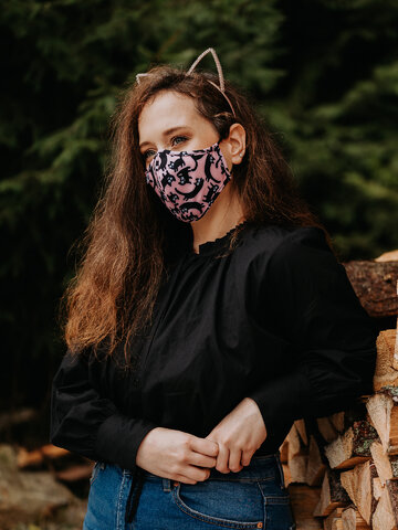 Tip na darček Vrolijk antibacterieel mondkapje Roze katten – medium