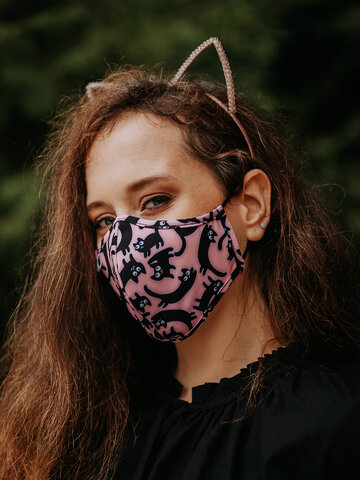 Obrázok produktu Vrolijk antibacterieel mondkapje Roze katten – medium