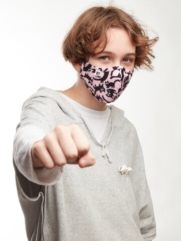 Pre dokonalý a originálny outfit Vrolijk antibacterieel mondkapje Roze katten – medium