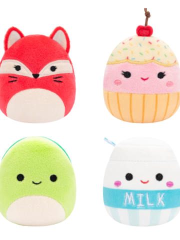 Hľadáte originálny a nezvyčajný darček? Obdarovaného zaručene prekvapí Комплект от 4 плюшени играчки Squishmallows Micromallows – Фифи, Хенри, Мели, Клара