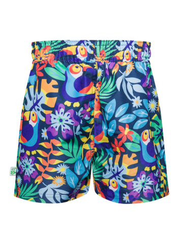 Lifestyle foto Veselé chlapčenské plavkové šortky Tukan v džungli