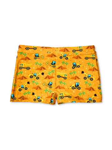 ZNIŻKA Wesołe elastyczne spodenki kąpielowe dla dzieci Koparka na plaży