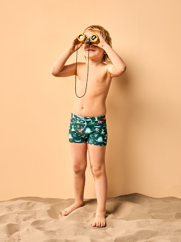 Pre dokonalý a originálny outfit Весели детски еластични плувни шорти Динозавърски скейтпарк