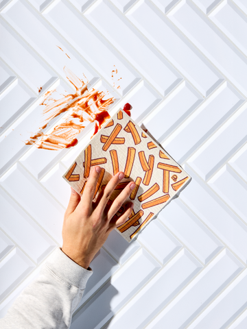 Lifestyle foto Комплект от 3 броя кухненски попивателни кърпи Пица и пържени картофки