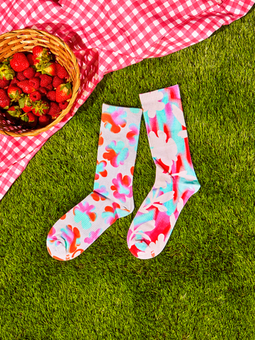 Výpredaj Ponožky z rebrovaného úpletu Veselé kvety