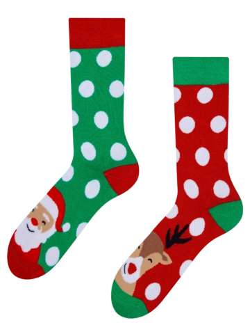 Hľadáte originálny a nezvyčajný darček? Obdarovaného zaručene prekvapí Wesołe i ciepłe skarpetki Mikołaj i Rudolf