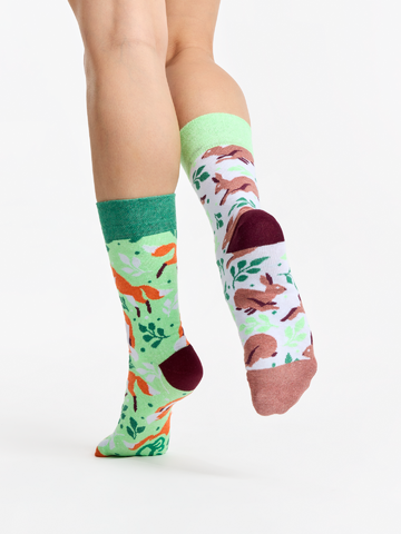 Ajándék tipp Vidám újrahasznosított pamut zokni Róka és nyúl