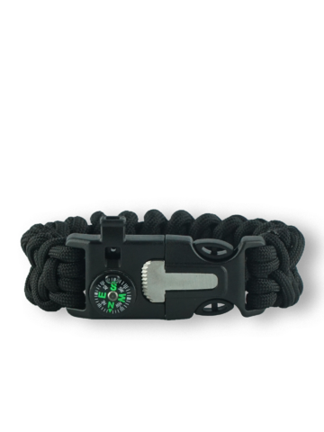 Zľava Čierny paracord náramok s kresadlom, kompasom a píšťalkou Shark