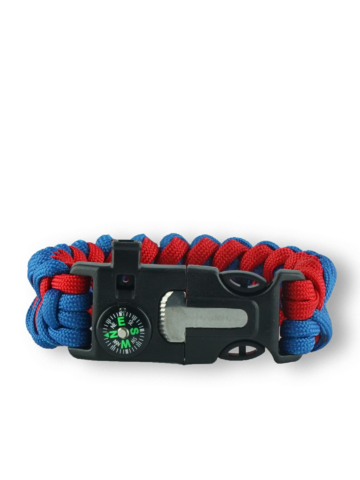 Zľava Modro-červený paracord náramok s kresadlom, kompasom a píšťalkou Shark