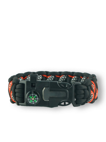 Potešte sa týmto kúskom Dedoles Oranžovo-čierny paracord náramok s kresadlom, kompasom a píštalkou Inachis