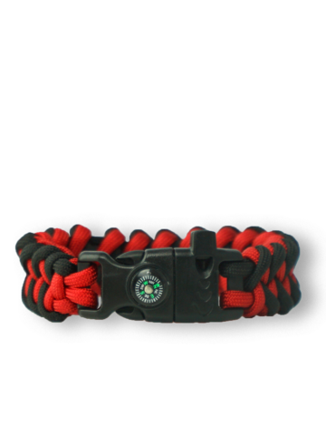 Sale Black & Red Paracord Bracelet Shark With Fire Starter, Compass and Whistle