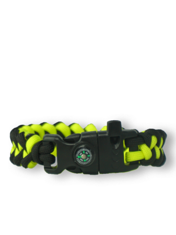 Výnimočný darček od Dedoles Гривна от паракорд Shark в черно и жълто, със запалка, компас и свирка