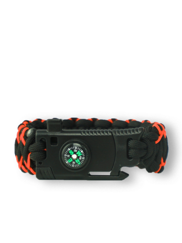 Obrázok produktu Гривна от паракорд Warrior в черно и оранжево, с нож, запалка, компас и свирка