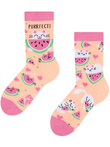 Lifestyle foto Veselé dětské ponožky Kočka s melounem