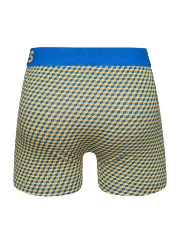 Zľava Plave i žute muške bokserice s uzorkom