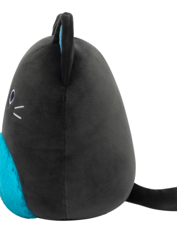 Pre dokonalý a originálny outfit Peluche Squishmallows de 20 cm Eponine le chat noir au ventre duveteux bleu néon et aux oreilles scintillantes