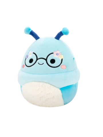 Tip na darček Peluche Squishmallows de 20 cm Cordelia bookworm bleue portant des lunettes décorées de fleurs