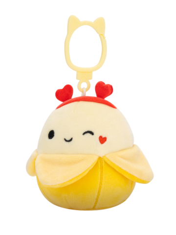 Lifestyle foto Squishmallows con clip-on Junie la banana gialla che fa l'occhiolino, 9 cm