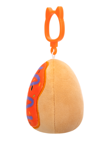 Tip na darček Squishmallows con clip-on Jay la ciambella con glassa arancione spruzzata di viola, 9 cm