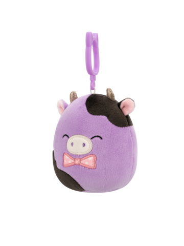 Tip na darček Плюшена играчка-висулка Squishmallows Лилаво-черната крава Алекси с папионка, 9 см