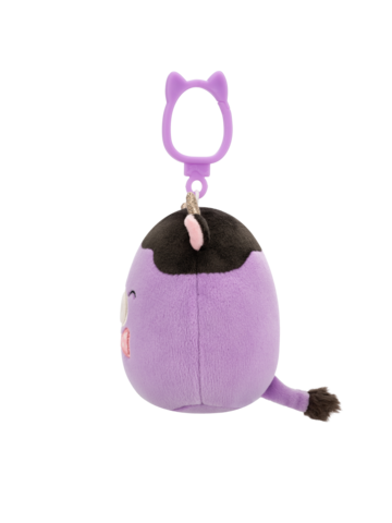 Obrázok produktu Плюшена играчка-висулка Squishmallows Лилаво-черната крава Алекси с папионка, 9 см