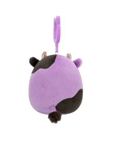 Hľadáte originálny a nezvyčajný darček? Obdarovaného zaručene prekvapí Плюшена играчка-висулка Squishmallows Лилаво-черната крава Алекси с папионка, 9 см