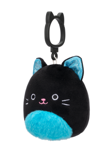 Potešte sa týmto kúskom Dedoles Squishmallows Clip-On Eponine the Cat with Fuzzy Belly and Sparkle Ears, 9 cm