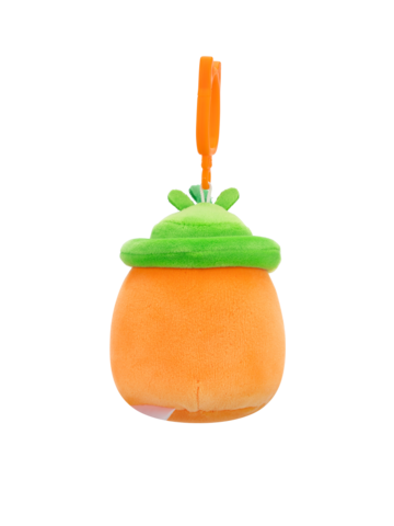 Potešte sa týmto kúskom Dedoles Squishmallows con clip-on Caroleena la carota arancione con cappello da pescatore, 9 cm