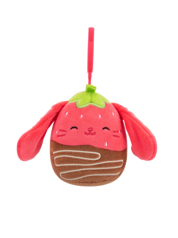 Lifestyle foto Плюшена играчка-висулка Squishmallows Ягодовото зайче Гунда, потопено в шоколад, 9 см