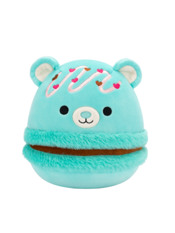 Tip na darček Squishmallows Belinda – zelenomoder makron medved s čokoladnim nadevom in rožnatim prelivom, 20 cm