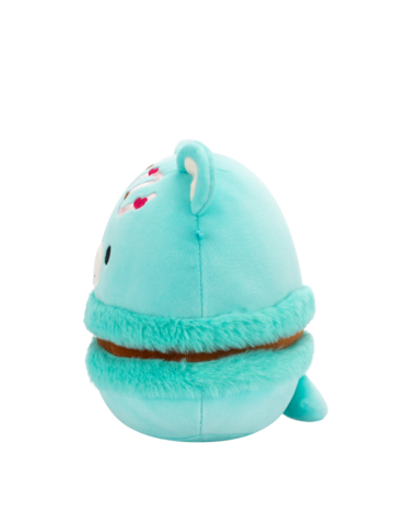 Hľadáte originálny a nezvyčajný darček? Obdarovaného zaručene prekvapí Squishmallows Belinda – zelenomoder makron medved s čokoladnim nadevom in rožnatim prelivom, 20 cm