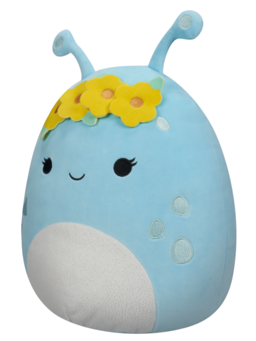 Výpredaj Squishmallows Natnat l’alieno blu pastello con coroncina di fiori, 40 cm