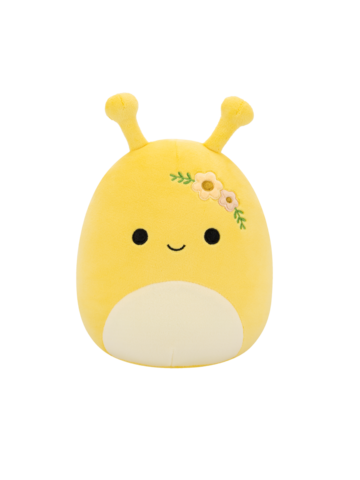 Výnimočný darček od Dedoles Плюшена играчка Squishmallows, Жълтият гол охлюв Зарина с цветя, 20 см