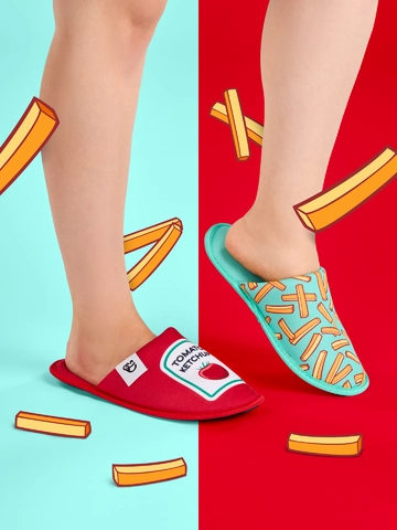 Lifestyle foto Živahni copati Ocvrt krompirček s kečapom