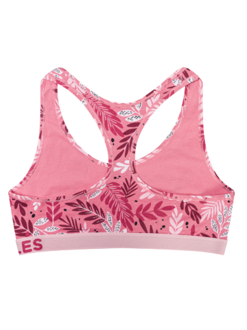 Lifestyle foto Soutien alegre de mulher Folhas Cor-de-rosa